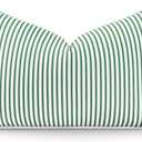 Hofdeco Premium Coastal Patio Indoor Outdoor Lumbar Pillow Cover Only, 12"x20" Water Resistant for Backyard, Couch, Green Stripe