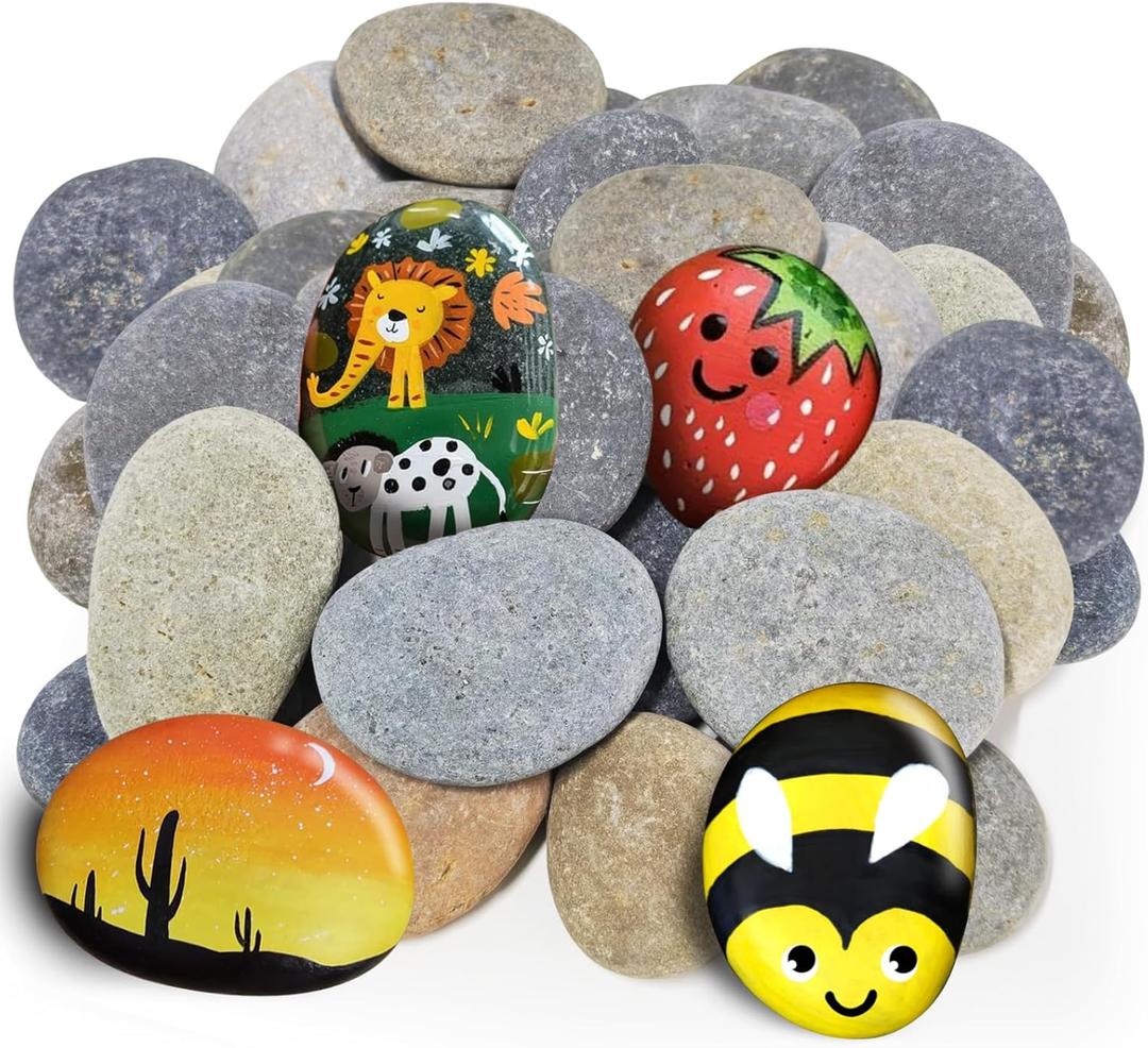 25Pcs River Rocks for Painting, 2-3 Inch Flat Smooth Rocks to Paint, Natural Craft Stones for Kids & Adults Art Projects, Bulk Painting Rocks