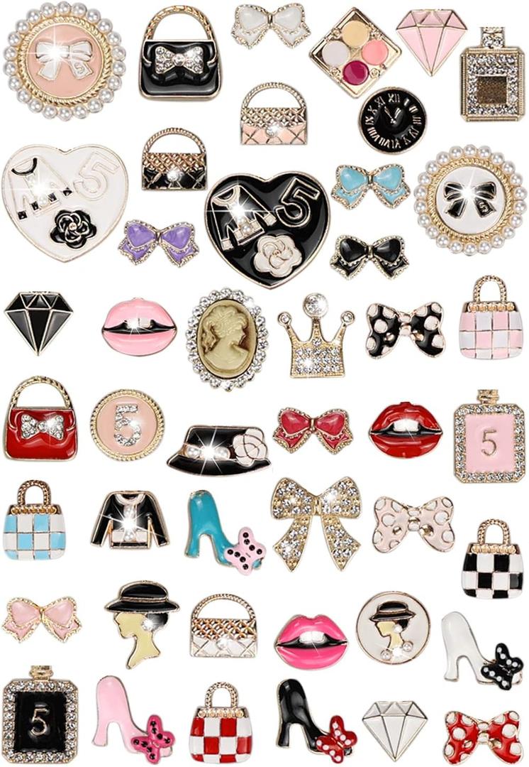 Lot of Bling Designer Decoration Charms, Luxury Fashion Trendy Rhinestone Jewelry Accessories for Women Girls (Metal)