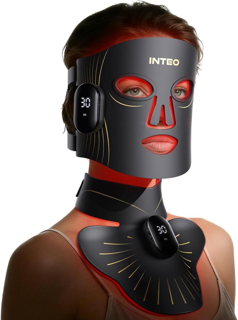 Red Light Therapy for Face and Neck, 4 Modes Cordless Face Mask Light Therapy with Neck Masks, 850nm Infrared & Red Light Mask, 2000mAh Rechargeable Light Therapy Skin Care At Home (680 Beads)