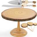 Wood Cake Stand- /w Wooden Slice Cake Topper and Cake Cutting Set, 12 Rustic Wedding Cake Stand, Wooden Cake Stand for Wedding Receptions or Any Special Events