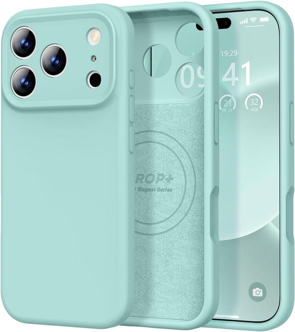 Vooii Magnetic for iPhone 17 Pro Max Case, Compatible with Magsafe (Premium Liquid Silicone) (Integrated Camera Control Button) Full Body Protective Anti-Scratch Microfiber Lining 6.9 inch, Mint