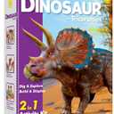 Dinosaur Triceratops Fossil Digging Kit for Kids 6+, 2-in-1 Dig & Build Educational Toy, Excavation Adventure with Paintable Model, Complete Paleontology Gift Set