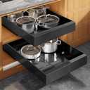 Seinloes 2 Pack Expandable Pull Out Cabinet Organizer 21" Deep with Raising Pad for Framed Cabinets,Upgrade 3 Slide Rails Slide Out Drawers,Roll Out Shelves Adhesive,Adjustable Width 9"-14.1" Black