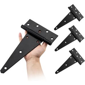 HOME MASTER HARDWARE 10 Inch Heavy Duty Gate Hinges for Wooden Fences, Shed Doors, Outdoor Barns - Black, 4 Pack with Screws