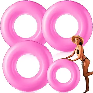 JellyArch 4 Pcs Inflatable Pool Floats 28 Inches Swim Tube Bulk for Adults Swimming Ring Pool Floaties for Beach Party Decorations Women and Men River Lake Summer Vacation Holiday (Rose Pink)