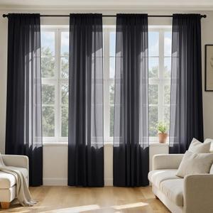 MIULEE Black Sheer Curtains 96 Inches Long, 4 Panels Set, Light Filtering Halloween Rod Pocket Voile Drapes for Living Room and Bedroom, Airy Soft Fabric Window Treatments, 42 x 96 Inches