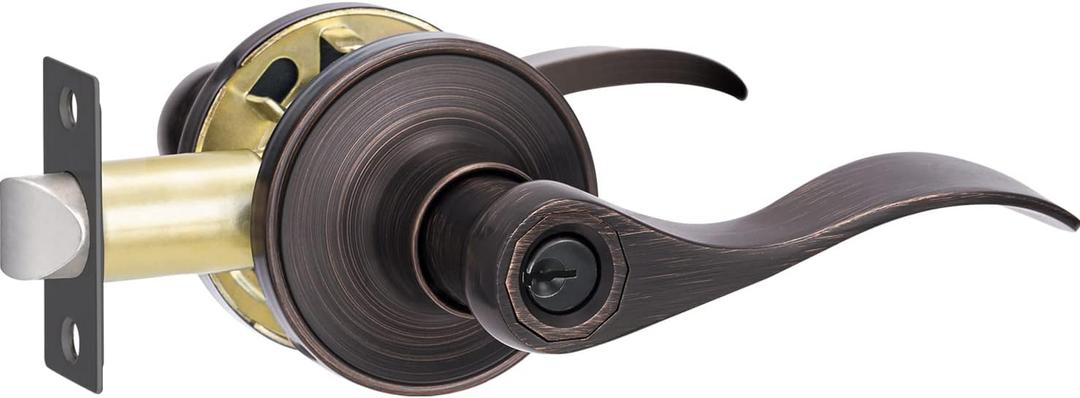 1 Pack Entrance Door Handle, Oil Rubbed Bronze Reversible Door Lever Perfect for Interior Door and Closet, Traditional Wave Style Keyed Entry Door Lock