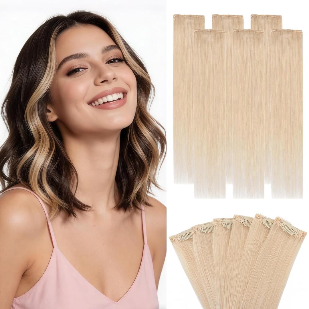 Hairro 6PCS 6 Clips In Short Hair Extensions Remy Real Human Hair Clip Ins Mini Clip On Hairpin Hairpieces For Women 33g 12 Inch #60R Platinum Blonde