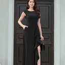 MUSHARE Women's Cocktail Dresses with Pockets Ruffled Sexy Split Party Long Formal Dress (Black, L)