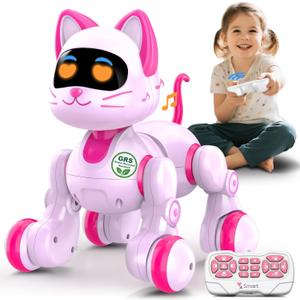 Nicmore Robot Cat Interactive Toys for Girls: Remote Control Pet for Kids Age 4-6 Gifts for 3 4 5 6 7 8 Year Old Gilrs RC Toys with Touch Sensing Gestures Christmas Birthday Gift Ideas (Pink)