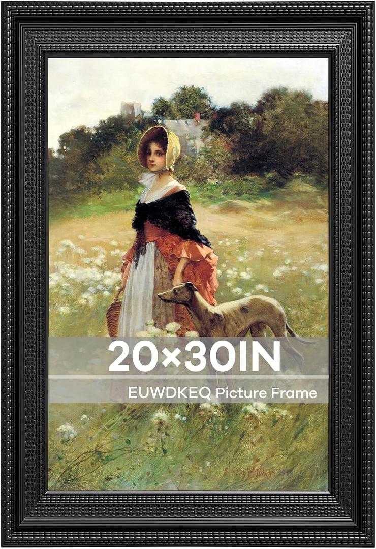 20x30 Frame, 20 x 30 Luxury Wide Picture Frame, Elegant Ornate Embossed Decorative Poster Frame for Art Prints, Posters, Photos, Black, 20x30in