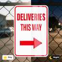 2 Pack Deliveries This Way Sign with Right Arrow 18 12 Inch Reflective Aluminum Rust Free Metal Package Delivery Signs for Outside Home Business Property