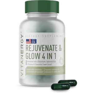 Vitanergy Beauty Sleep & Skin Glow Supplement 4-in-1 Nighttime Support with L-Glutathione, Hyaluronic Acid, L-Theanine & Chamomile Vegan, Made in USA, 56 Capsules