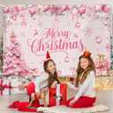 AIBIIN Merry Christmas Party Backdrop Pink Coquette Snowflakes Christmas Tree Merry Xmas Photo Photography Background Winter Wonderland Xmas Party Decoration 70.8x43.4inch