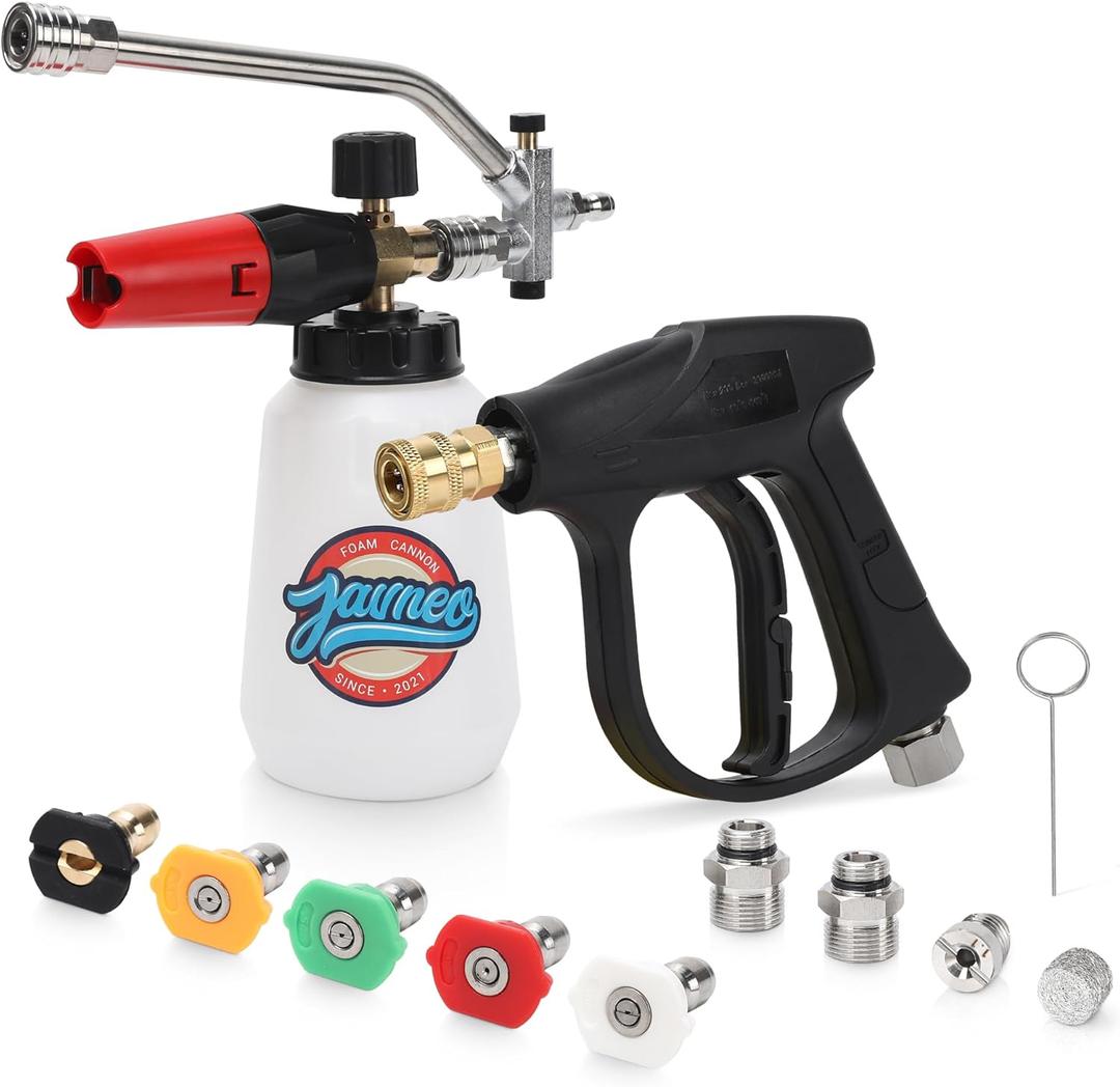 Foam Cannon for Pressure Washer Gun Kit with Dual Connector Accessory, Car Wash Foam Gun with 5 Pressure Washer Nozzle Tips, M22-14mm and M22-15mm Adapter (Black  Updated)