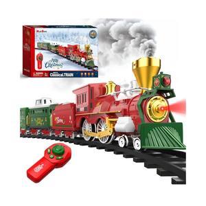 Hot Bee Christmas Train Set with Remote Control Train Toys w/Smoke, Lights & Sound, Christmas Train Sets for Around The Tree, Toy Train for Kids Train Set for 3 4 5 6 7+ Years Old Boys Gifts