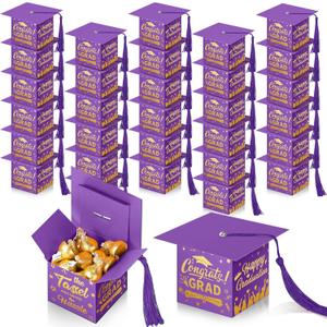 TaoBary 30 Pcs Graduation Cap Candy Box with Tassel Party Favors & Decorations - Purple
