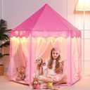 Girls Large Playhouse Kids Castle Play Tent with Star Lights Toy for Children Indoor and Outdoor Games, 55'' x 53'' (DxH) (Pink Tent with Star Lights)