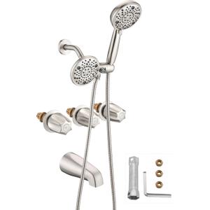 5" Dual Shower Faucet Combo& Bathtub 3 Handle Knob Replacement for Price Pfister Verve Remodel/Rebuild Trim Kit, Brushed Nickel