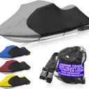 Trailerable Jet Ski Cover, Waterproof Marine Grade 600D Heavy Duty Polyester PWC Cover Gray/Black Color Fits from 126"-135" 3 Seater