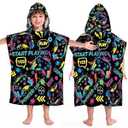 Fanfanwin Poncho Towel Game Hooded Bath Towel for Boy Cool Graffiti Game Cotton Beach Poncho Fit Height 37 Inches to 50.5 Inches Boys Soft Rapid Dry for Home Swim Travel Beach Pool Travel Use