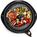 Elite Gourmet EMG-980BX Large Indoor Electric Round Nonstick Grill Cool Touch Fast Heat Up Ideal Low-Fat Meals Dishwasher Safe Includes Glass Lid, 14", Black