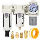 Air Pressure Regulator 3/8 NPT Auto Drain and Semi-Auto Drain Double Air Filters, Air Compressor Water Separator 0-150PSI, Air Drying System, Polycarbonate Bowl