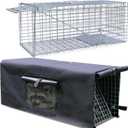 Live Anmials Trap Cage with Cover, Cover with Mesh Window for 1-2 Door, 32 Inch Heavy Duty Folding Humane Animal Trap Cage for Raccoon, Squirrel, Skunk, Catch, Opossums, Groundhogs