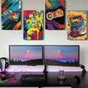 Drsoum Video Gamer Room Decor for Boys Gaming Wall Decor Neon Gaming Room Metal Sign 12 x 8 Inch Set of 4 - Gamer Wall Decor Teenage Boy Room Decor (Graffiti Gamepad)