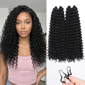 Miracle Knots Feather Crochet Hair (Jerry Curl) - 14" Hand-Tied Synthetic Extensions, 120 Strands Soft Cotton Core Glue-Free Knotless Hair Pieces (Natural Black)