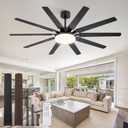 Fanbulous 65 inch Large Ceiling Fans with Lights and Remote, Outdoor Black Ceiling Fan with 10 Blades, 32W LED light 3 CCT, 6 Speed Reversible Quiet DC Motor, Modern Ceiling Fan for Living Room Patio