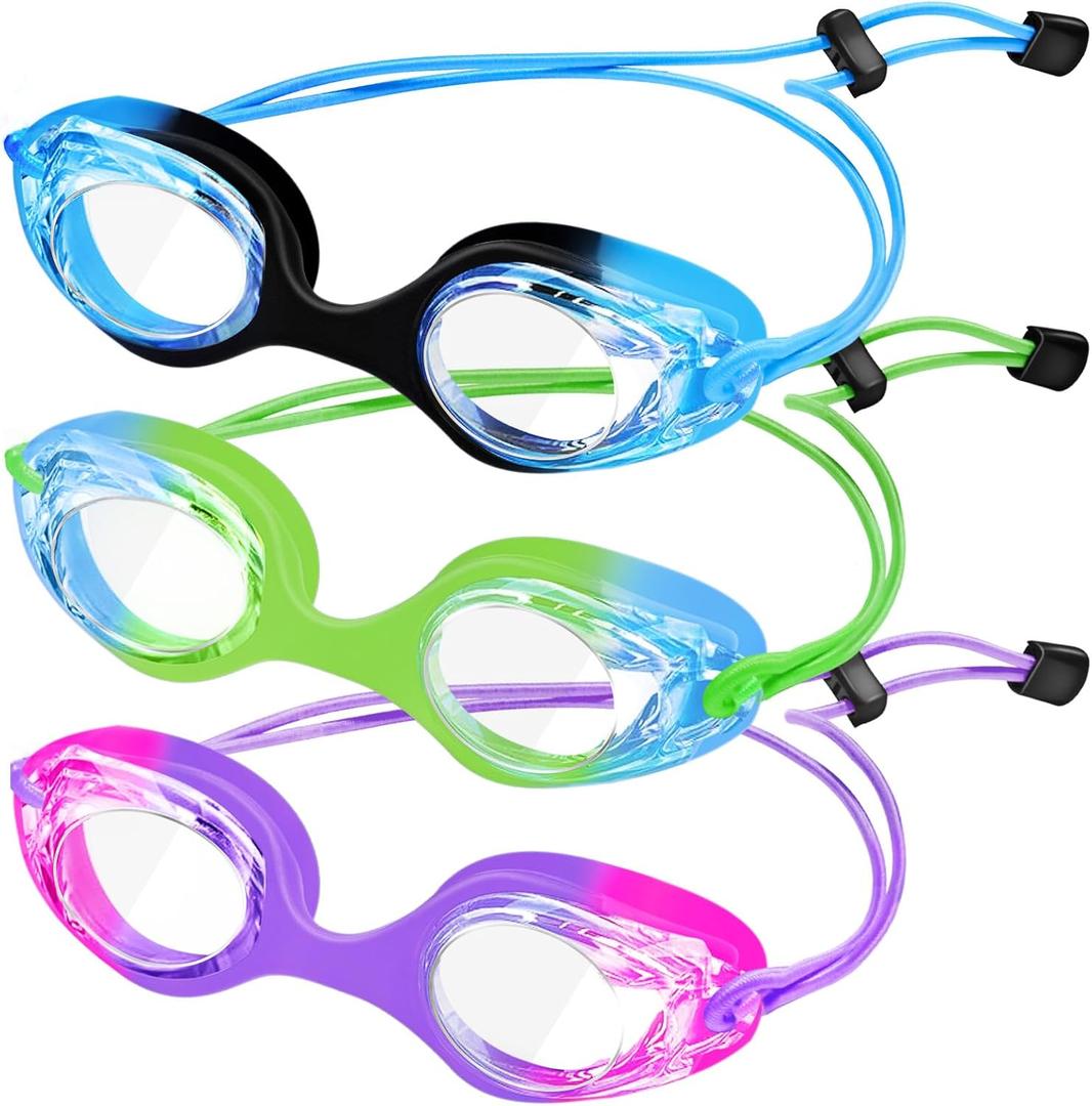 XDX Kids Swim Goggles, 3 Pack With Adjust Bungee Strap, No Leaking Anti-Fog for Boys Girls Age 3-14