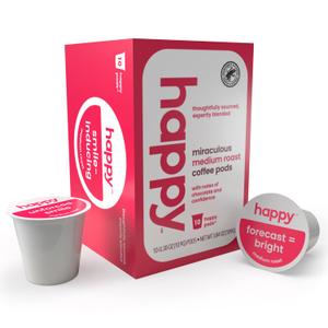 happy coffee medium roast coffee pods, 10 count, notes of chocolate & confidence, compatible with most K-cup brewers, rainforest alliance certified