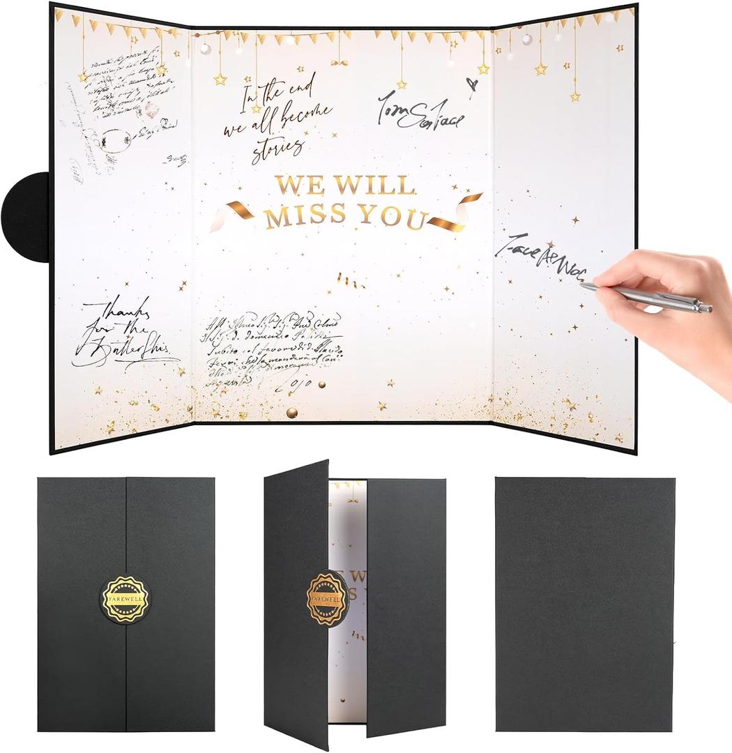 Farewell Guest Book Cards, Going Away Party Decorations, Farewell Gifts for Coworkers, Colleagues, Friends, Teachers, Black Gold We Will Miss You Signature Board, Farewell Keepsake for Wome,n Men