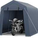 GarveeLife 7x10 ft Portable Outdoor Storage Shed with Roll-Up Zipper Door & Vents, 240G Heavy-Duty Shelter Waterproof PE Tarp, UV-Resistant Carport for Motorcycle, Firewood, Tools -Gray