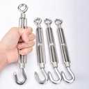 M10 Turnbuckle,3/8" (10mm) Thread Stainless Steel Hook & Eye Alele Stainless Steel 304 Turnbuckles Heavy Duty Wire Rope Tension 4pcs