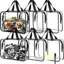 6 Pack Clear Toy Storage Organizer Bags Large with Double Zipper Waterproof PVC Material Travel Toy Organizer Pouch with Handles for Puzzle, Blocks, Board games, Kids Books Toy Organizing