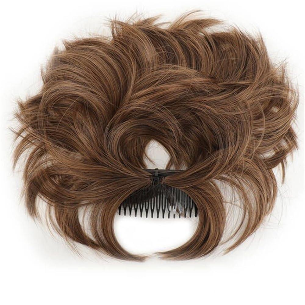 mengli-99 Hair Bun Hairpiece Messy Bun Hair Piece Natural Straight Side Comb Clip in Hair Bun Adjustable Synthetic Hairpiece for Women Women Chignon(Dark Brown Mixed Light Auburn)
