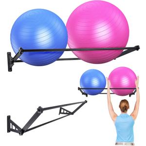 Exercise Ball Holder, Stability Ball Holder, Yoga Ball Holder, 49 inch Stability Ball Storage Rack,Wall Mounted Large Stability Ball Storage Rack for Gyms and Studios and Home Gym