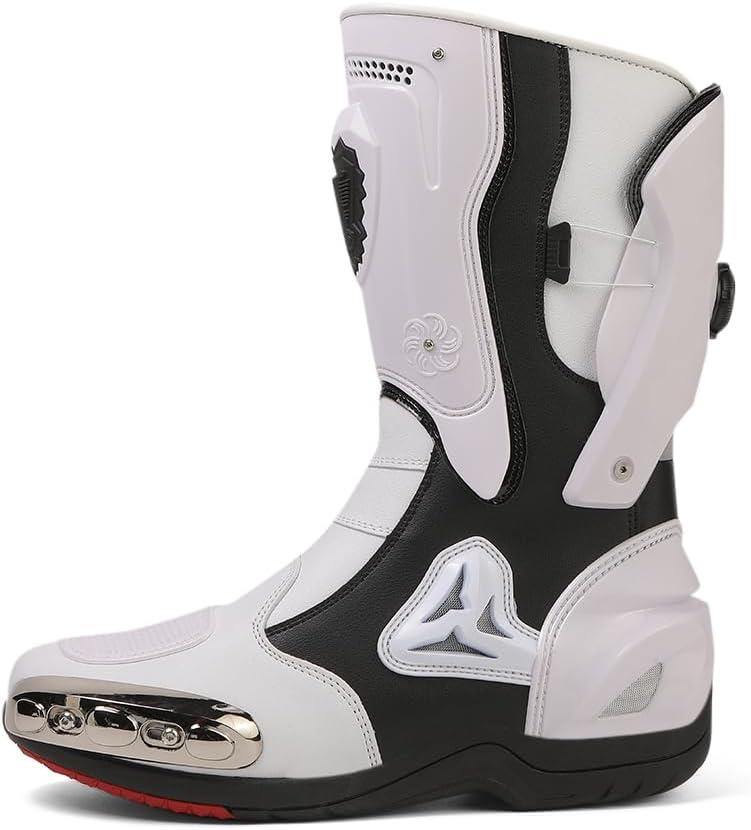 Zeozoom Motorcycle Riding Boots Motorcycle Leather Boots for Women and Men Protection Anti Slip Racing Sports (White, M)