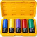 MIKKUPPA 1/2" Drive Lug Nut Socket Set - 5 Pieces Metric 17 19 21 mm & SAE 13/16 7/8 IN Non-Marring Thin Wall Wheel Protector Impact Socket Tool Kit