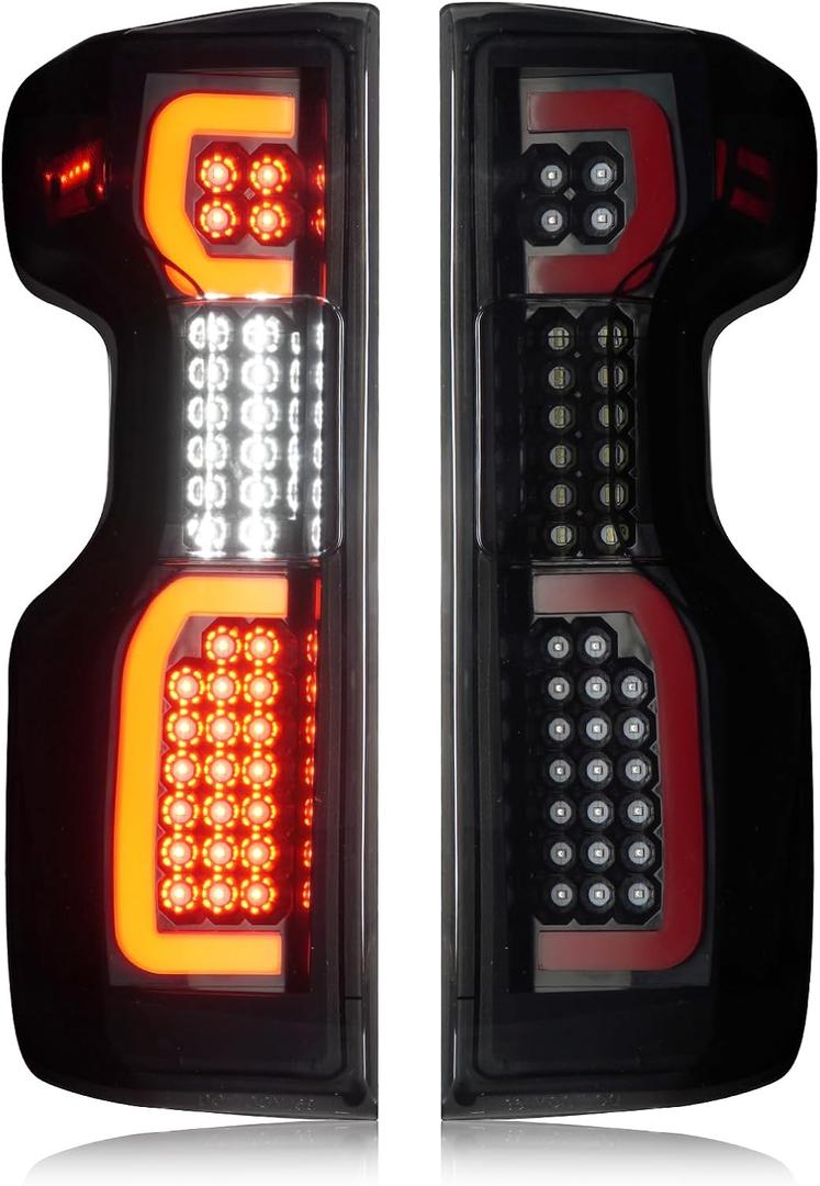 Tail Lights Assembly Fit for Chevy Silverado 1500 2019-2023, 2500HD 3500HD 2020-2023 (Only Fit Factory Halogen Tail Light Model), LED Tube Rear Brake Lamp Taillights, Black Housing Smoked Lens