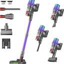 Cordless Stick Vacuum Cleaner, 650W 55KPA Up to 70Min Runtime, Green Light Anti-Tangle Brush, 7-Stage HEPA Filtration, Lightweight for Pet Hair Carpet Hard Floors (Purple)