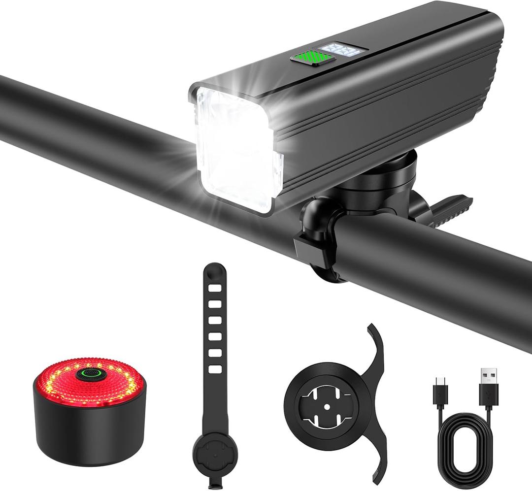 Bike Lights for Night Riding, 2000LM Bike Headlight and Taillight Set with Brake Sensing, 4500mAh USB Rechargeable Waterproof Bicycle Light Set Features Daytime Running Light Mode,Perfect for Adult
