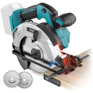 Ecarke Cordless Circular Saw 7-1/4" Compatible with Makita 18v Battery, 5000RPM Electric Circular Saw with Laser Guide, 2 Blades(24T & 40T), 0-45 Bevel Cutting, Max 2-1/4" Depth for Wood(Tool Only)