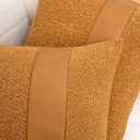 Pack of 2 Orange Brown Boucle Decorative Pillow Cover with Faux Leather Modern Accent Pillow Case 20 x 20 Inch Textured Stripe Cushion Covers for Chair Sofa Bedroom Living Room Home Decor