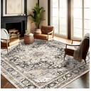 Washable Area Rug 8'x10' Black-Purple Khaki Retro Boho Design Non-Shedding Non-Slip Easy Care Ideal for High Traffic Areas in Living Room Bedroom Office Coffee Table Kitchen Large Carpet