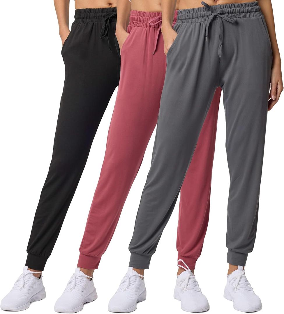 Real Essentials 3 Pack: Women's Lounge Joggers Sweatpants with Pockets Yoga Running Athletic Workout (Medium)