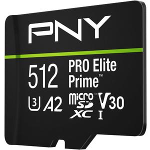PNY 512GB PRO Elite Prime C10 U3 V30 A2 microSDXC Flash Memory Card  Ultra-Fast Speeds, Read 200MB/s, Write 150MB/s, 4K UHD, Full HD, UHS-I, for Smartphones, Drones, Action Cameras